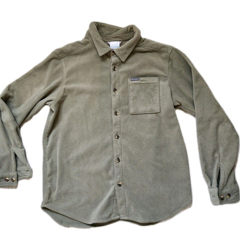 Columbia Steens Mountain Fleece Shirt Jacket Mens L Green Button Up Outdoor GUC